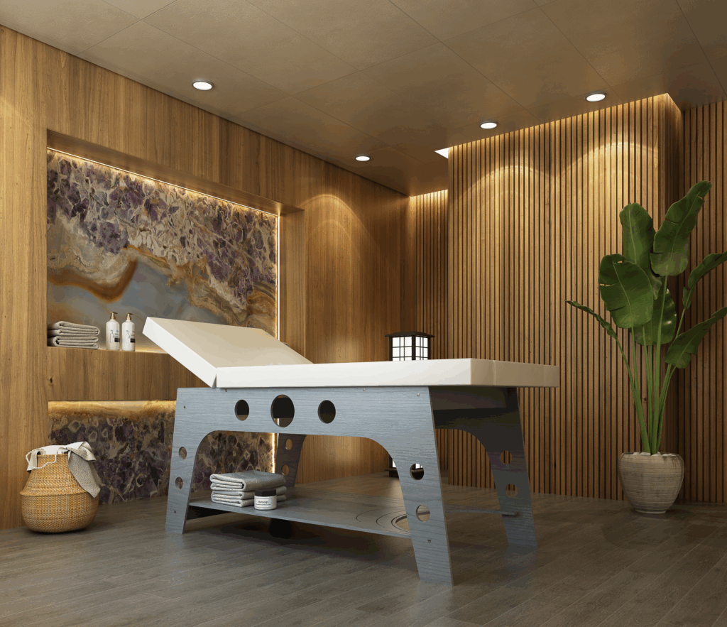 Lettino da massaggi in legno modello Antea di MG Legno Arredo in ambiente spa