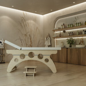 Cabina massaggi completa di Lettino massaggi Atene, scaletta Eros e Carrello Enea.